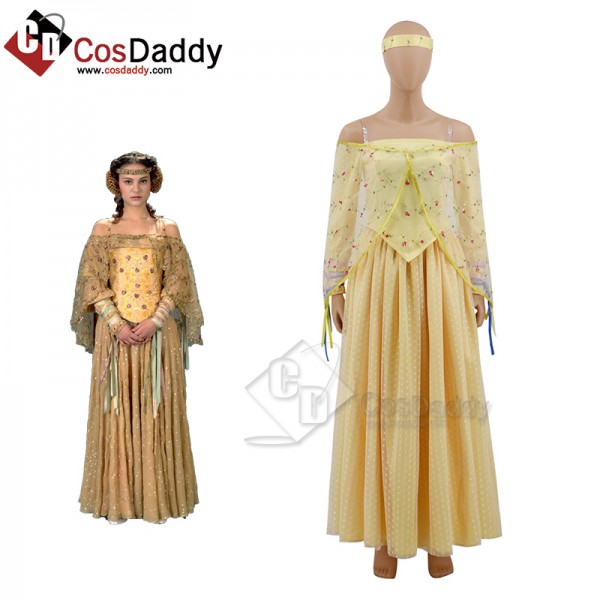 Star Wars Padme Amidala Summer Meadow Yellow Dress Cosplay Costume Halloween Carnival Suit