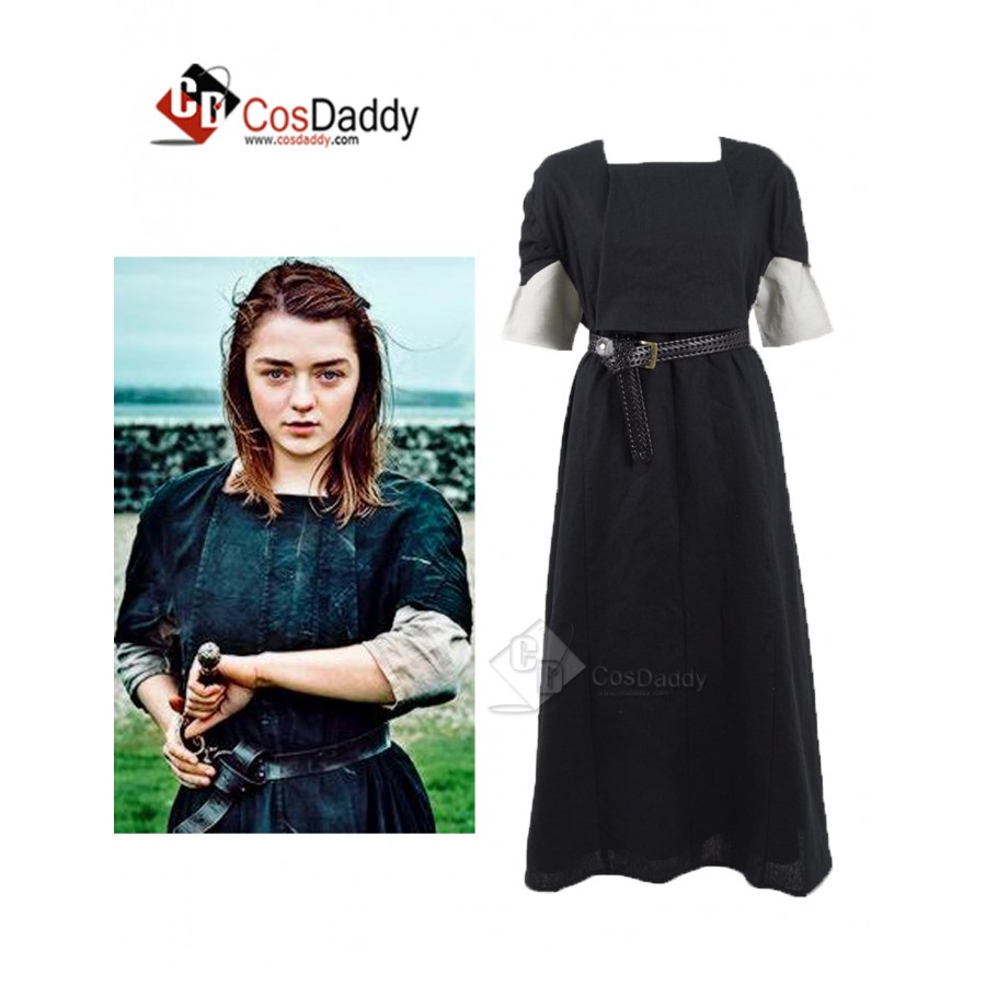 CosDaddy Game of Thrones Season 6 Arya Stark Black and White House Cosplay  Black Long Dress + White Shirt Costume