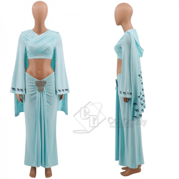 Star Wars Queen Padme Amidala Blue Tatooine Cape Dress Costume Halloween Outfit