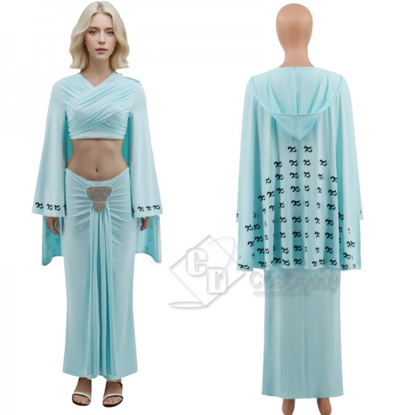 Star Wars Queen Padme Amidala Blue Tatooine Cape Dress Costume Halloween Outfit