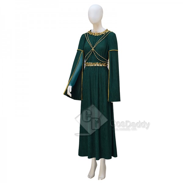 The Rings of Power Season 2 Lady Galadriel Green Dress Cosplay Costume Halloween Suit