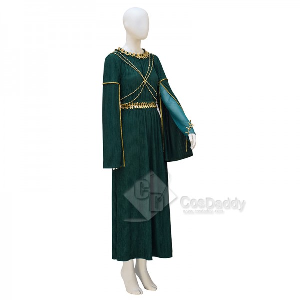 The Rings of Power Season 2 Lady Galadriel Green Dress Cosplay Costume Halloween Suit