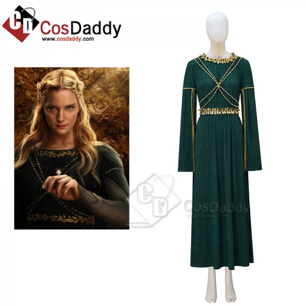 The Rings of Power Season 2 Lady Galadriel Green Dress Cosplay Costume Halloween Suit